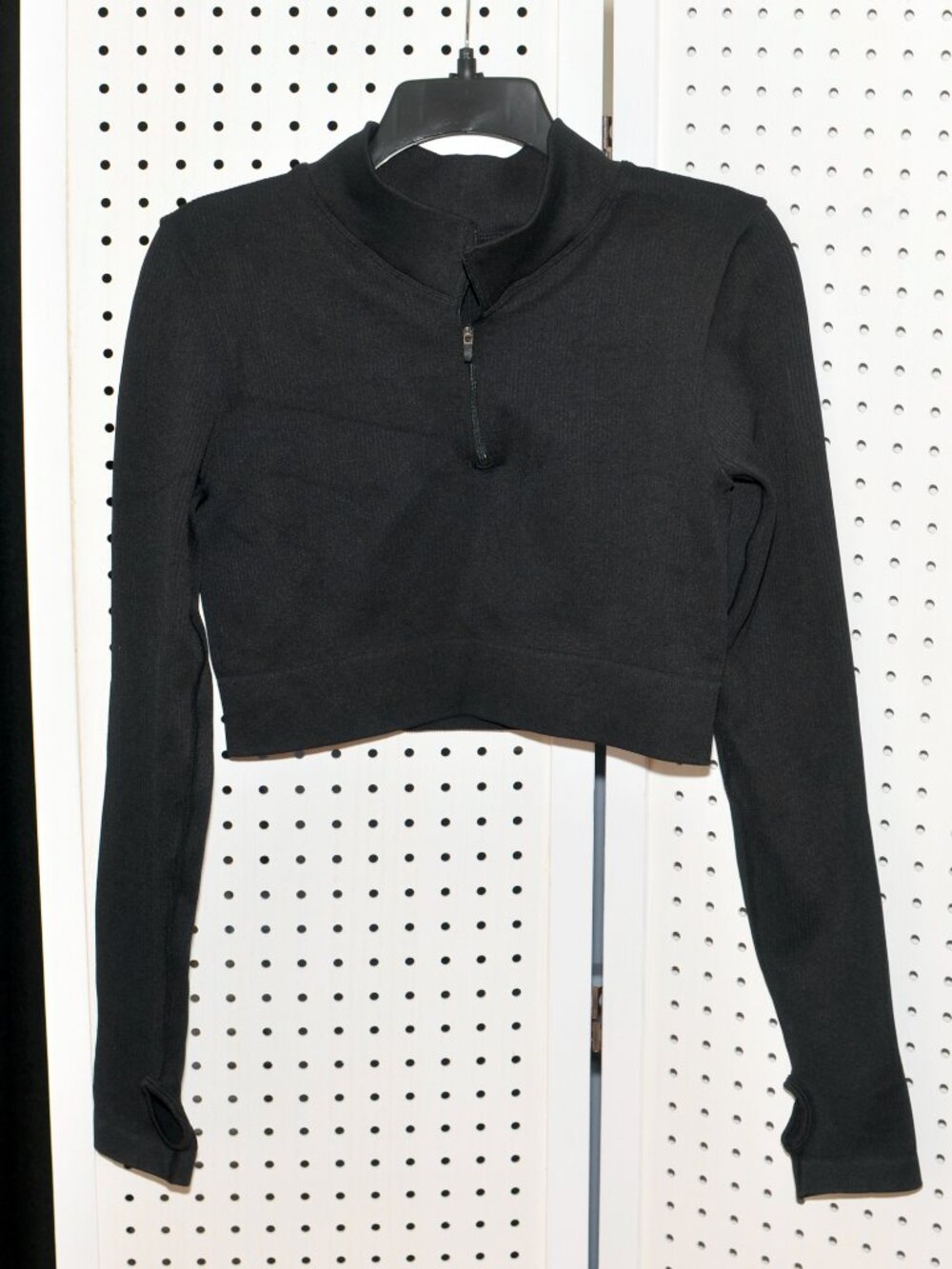 Plus Size XXL Mooslover Black Long-Sleeve Quarter-Zip Athletic Yoga Crop Top